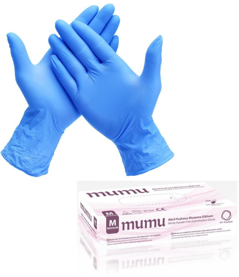 Mumu Nitril Mavi Pudrasız Muayene Eldiveni 100'lü